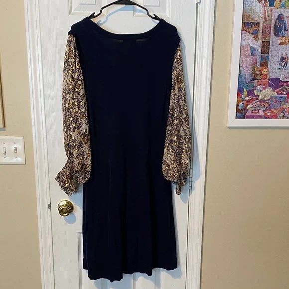 MSK Navy Dress with Patterned Sleeves - Picture 4 of 5